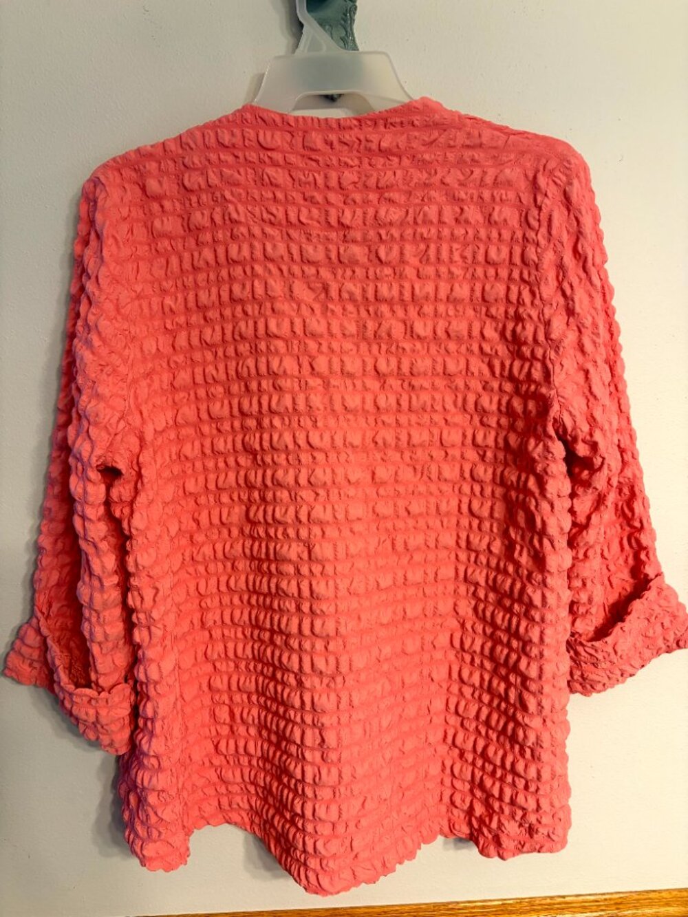 IC by Connie K XL Crinkle Puckered Cotton Jacket 1 Button Hi-lo Hem Coral NWT - Picture 7 of 9